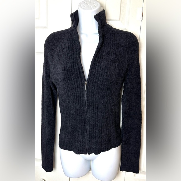 EXOFFICIO Black Ribbed Cardigan Sweater Mock Neck Full Zip Closure REI Soft Knit - Picture 4 of 9